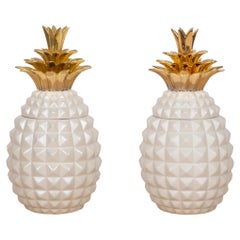 Set/2 Pineapple Ceramic Pots, White, Handmade in Portugal by Lusitanus Home