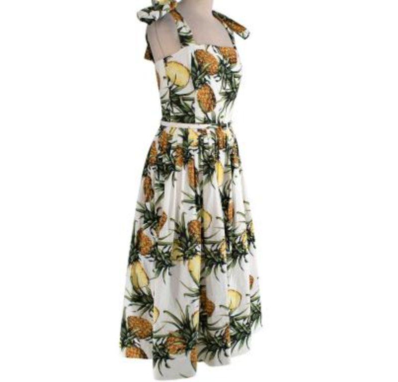 Pineapple Print Tie-Shoulder Midi Dress For Sale 3