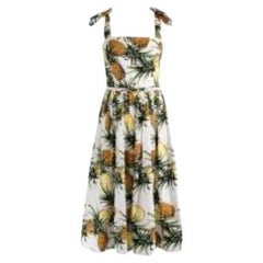 Pineapple Print Tie-Shoulder Midi Dress