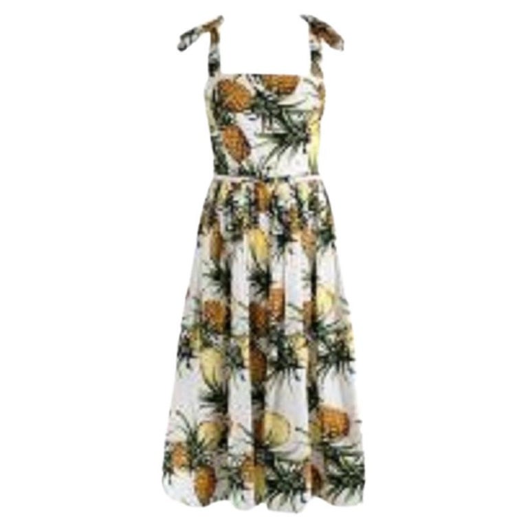 Retro Pineapples Rayon Midi Knee Length Dress