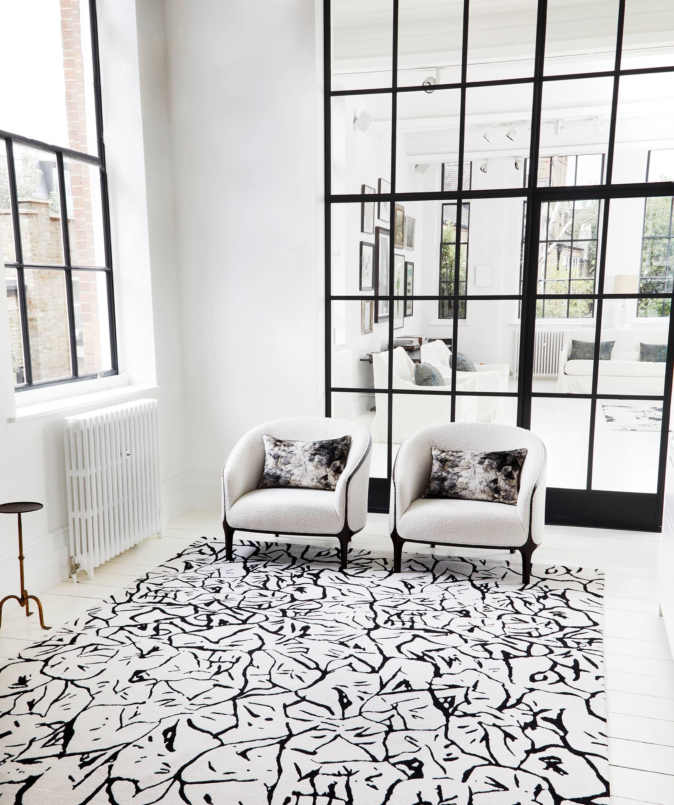 Pineapple Rug by Knots Rugs, Hand-Knotted Tibetan Wool, Black & White, Abstract For Sale 2