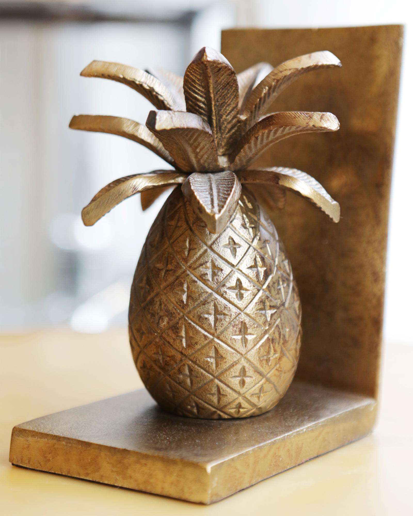 Gilt Pineapple Set of 2 Bookends For Sale