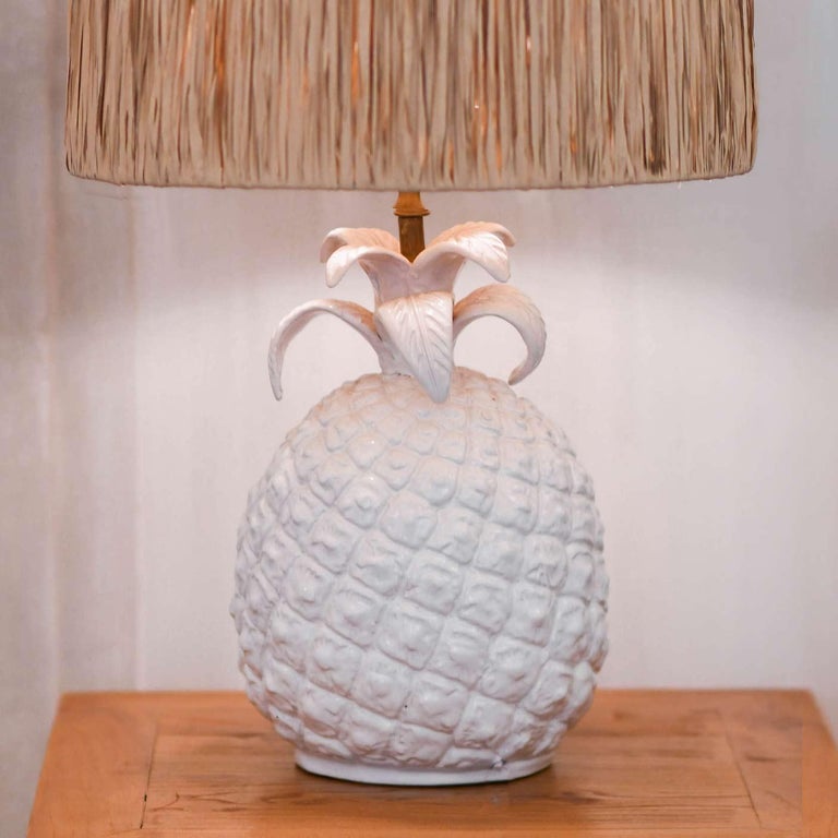 PineappleShaped Ceramic Lamp with Raffia Lampshade For Sale at 1stDibs