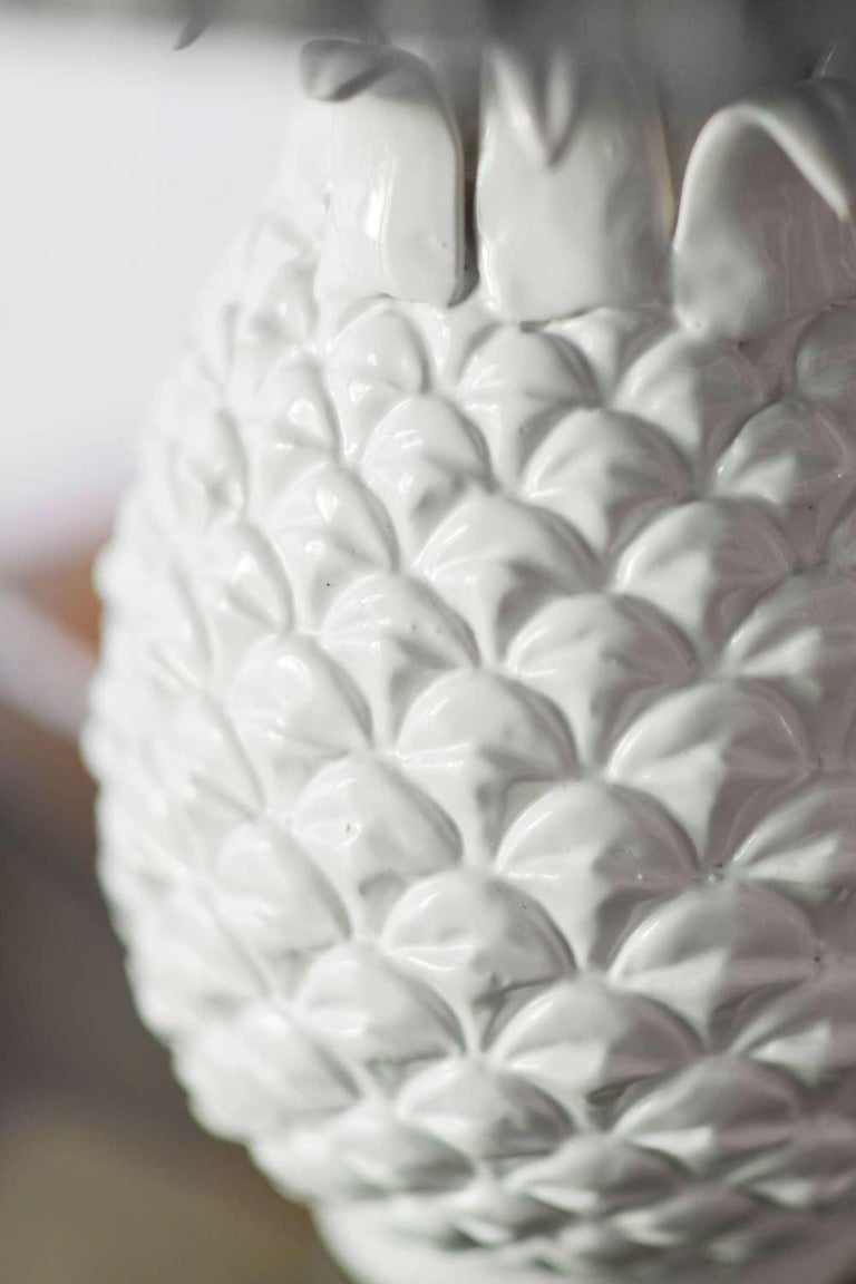 PineappleShaped Ceramic Lamp with Raffia Lampshade For Sale at 1stDibs