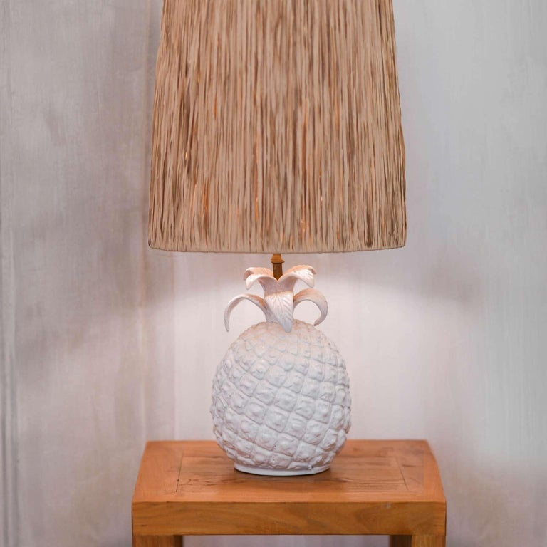 PineappleShaped Ceramic Lamp with Raffia Lampshade For Sale at 1stDibs