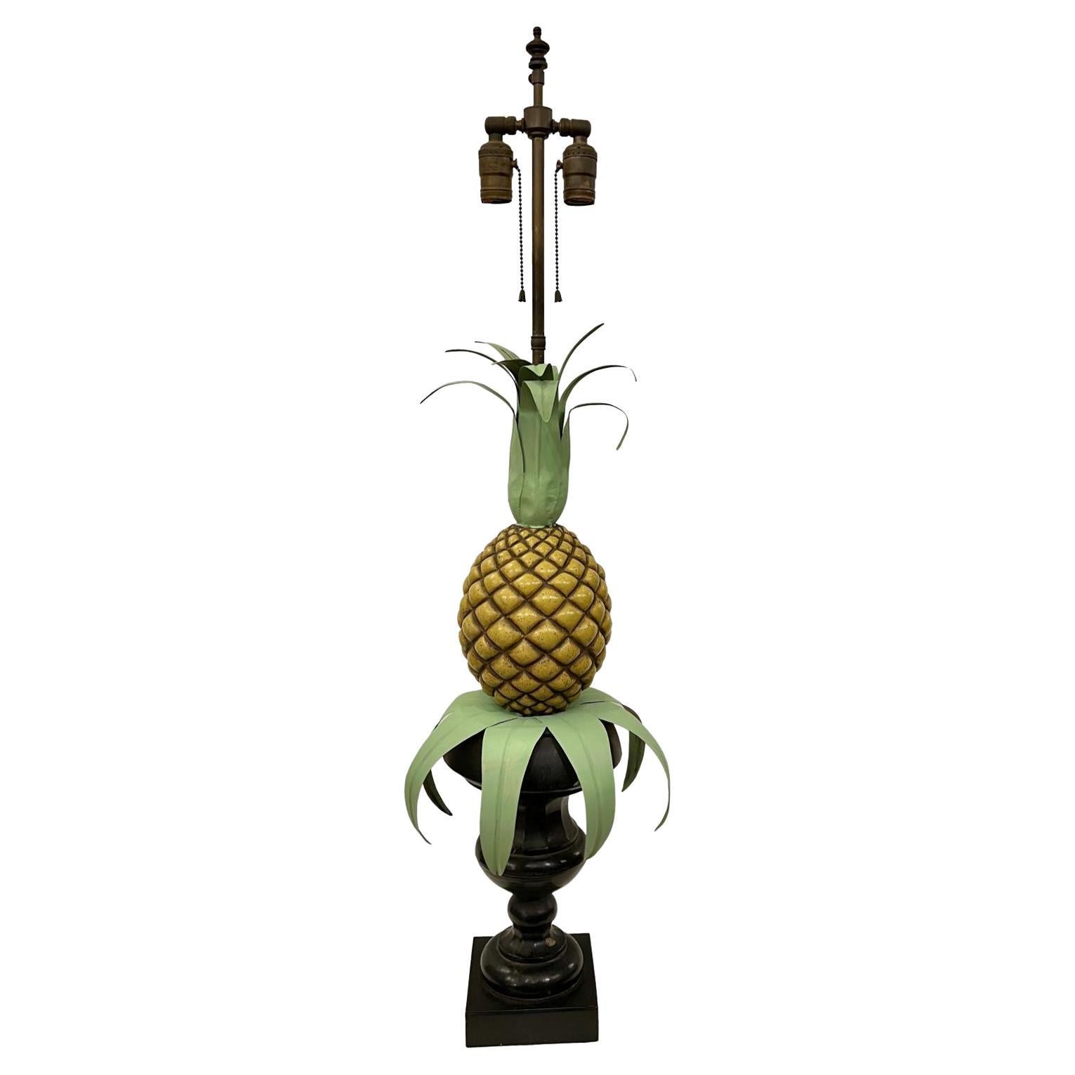 Pineapple Shaped Painted Tole Lamp For Sale