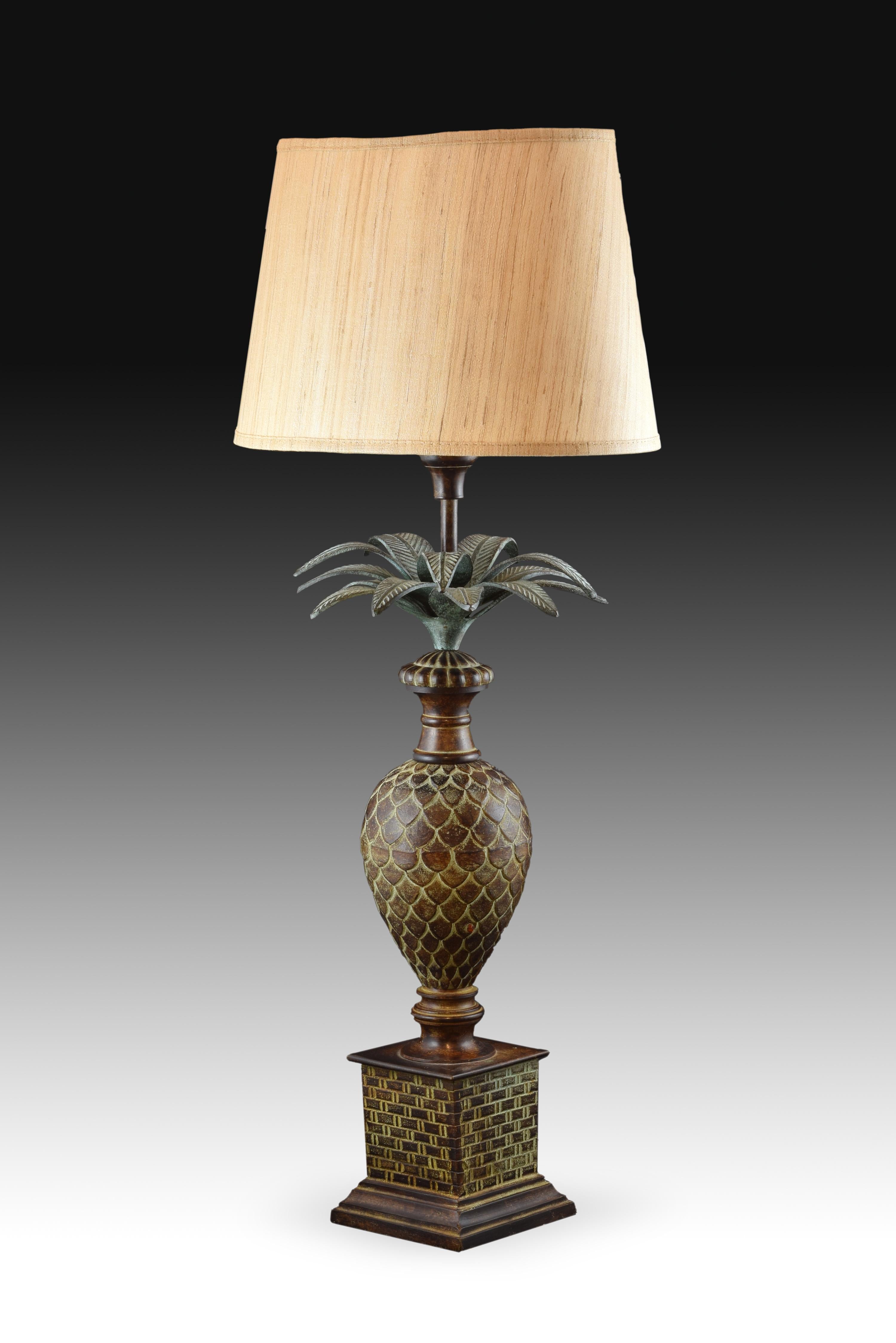 Lámpara de sobremesa en forma de piña, bronce policromado. siglo XX en venta