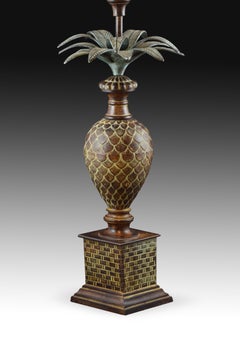 Pineapple Shaped Table Lamp, Polychrome Bronze, Shade Not Included
