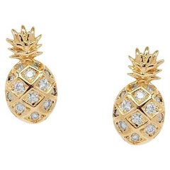 Clous d'oreilles ananas en or massif 14 carats avec diamants véritables pour enfants/enfants