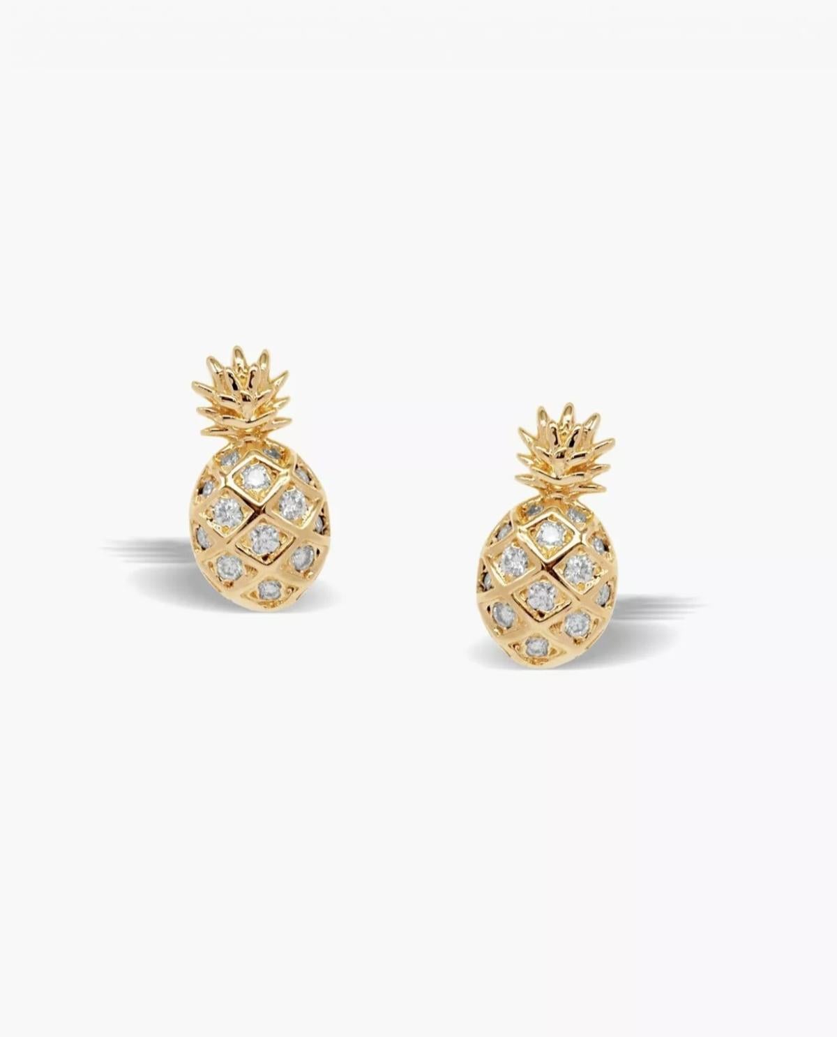 Women's or Men's Pineapple Studs 14k Solid Gold Genuine Diamond Pineapple Studs Gift For Women. For Sale