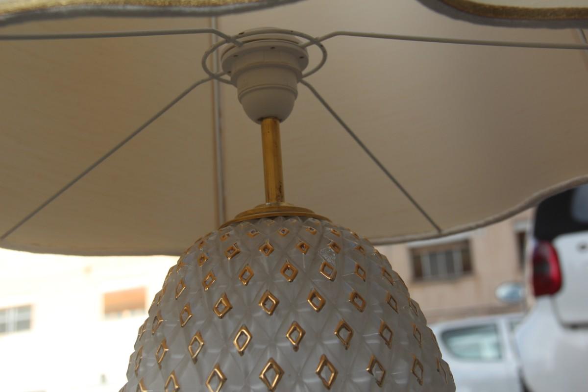 Tischlampe Ananas, Glas geschnitzt 18 Karat Gold 1970 Italien Design Schwarz Chantung (Messing) im Angebot