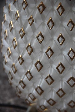 Pineapple Table Lamp Glass Carved 18-Karat Gold 1970 Italy Design Black Chantung