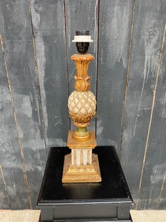 "Pineapple" Table Lamp in Polychrome Wood, circa 1960/1970