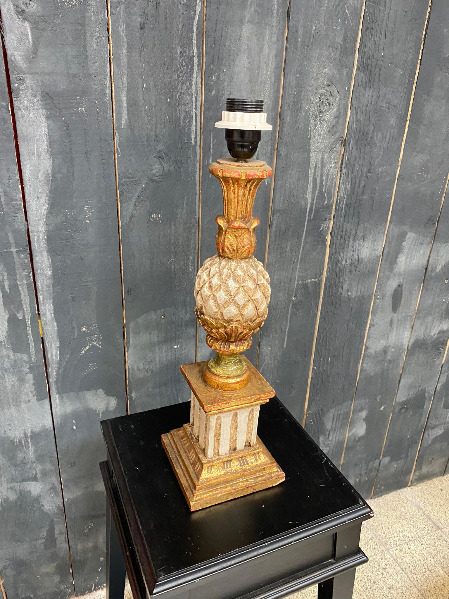 Mid-Century Modern Lampe de table « ananas » en bois polychrome, vers 1960/1970 en vente