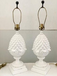 Pineapple Table Lamps in Fresh White Finish, a Pair