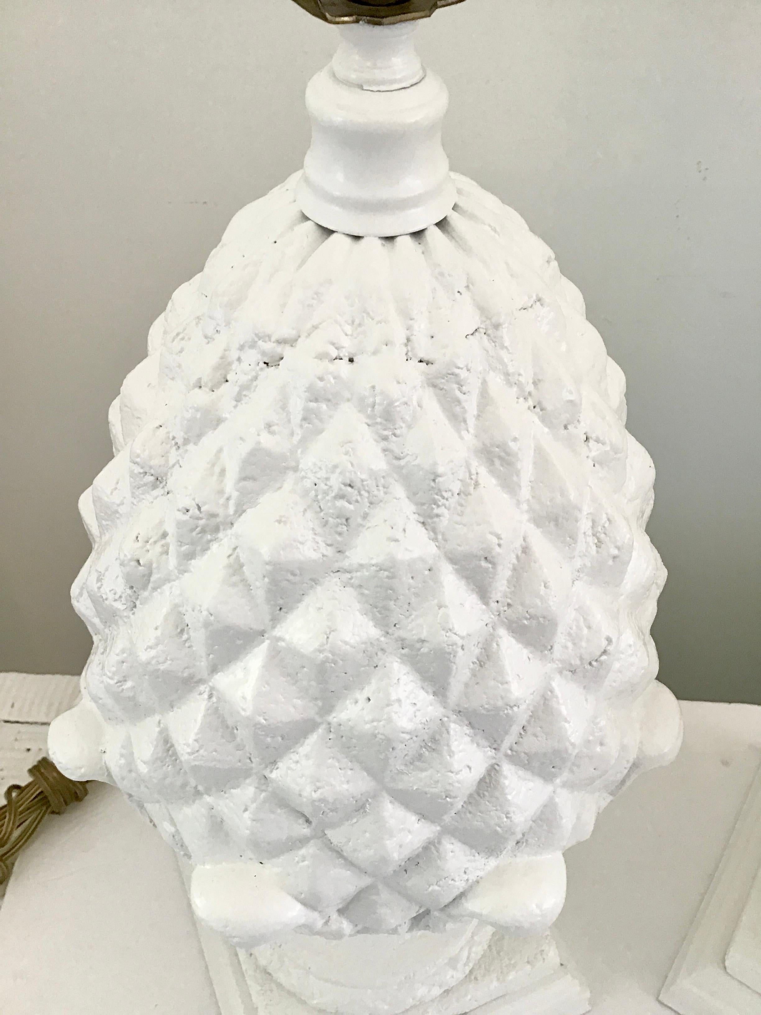 Pineapple Table Lamps in Fresh White Finish, a Pair For Sale 2