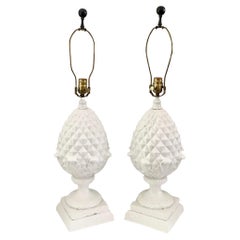 Pineapple Table Lamps in Fresh White Finish, a Pair