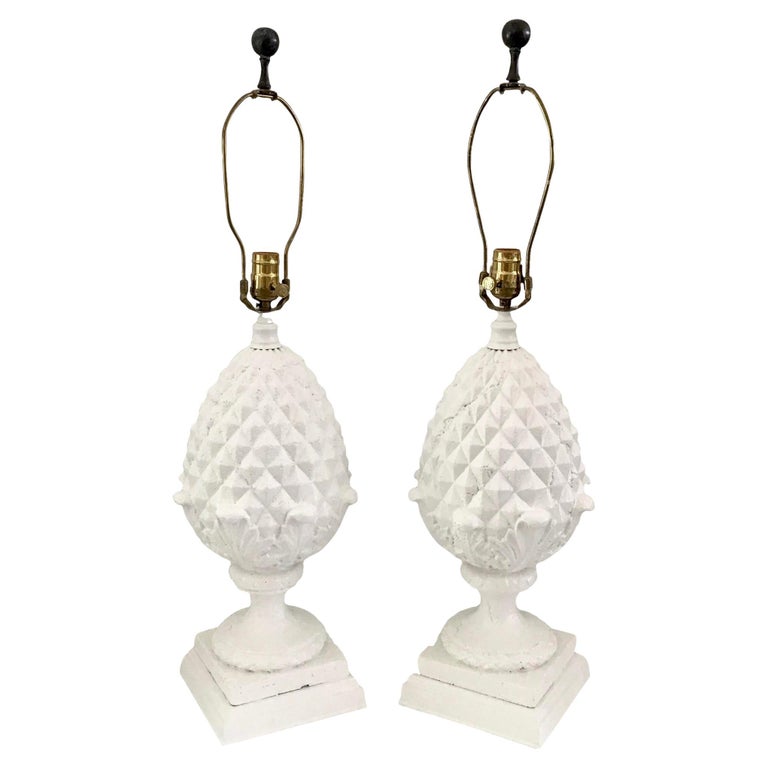 Pineapple Table Lamps in Fresh White Finish, a Pair For Sale at 1stDibs
