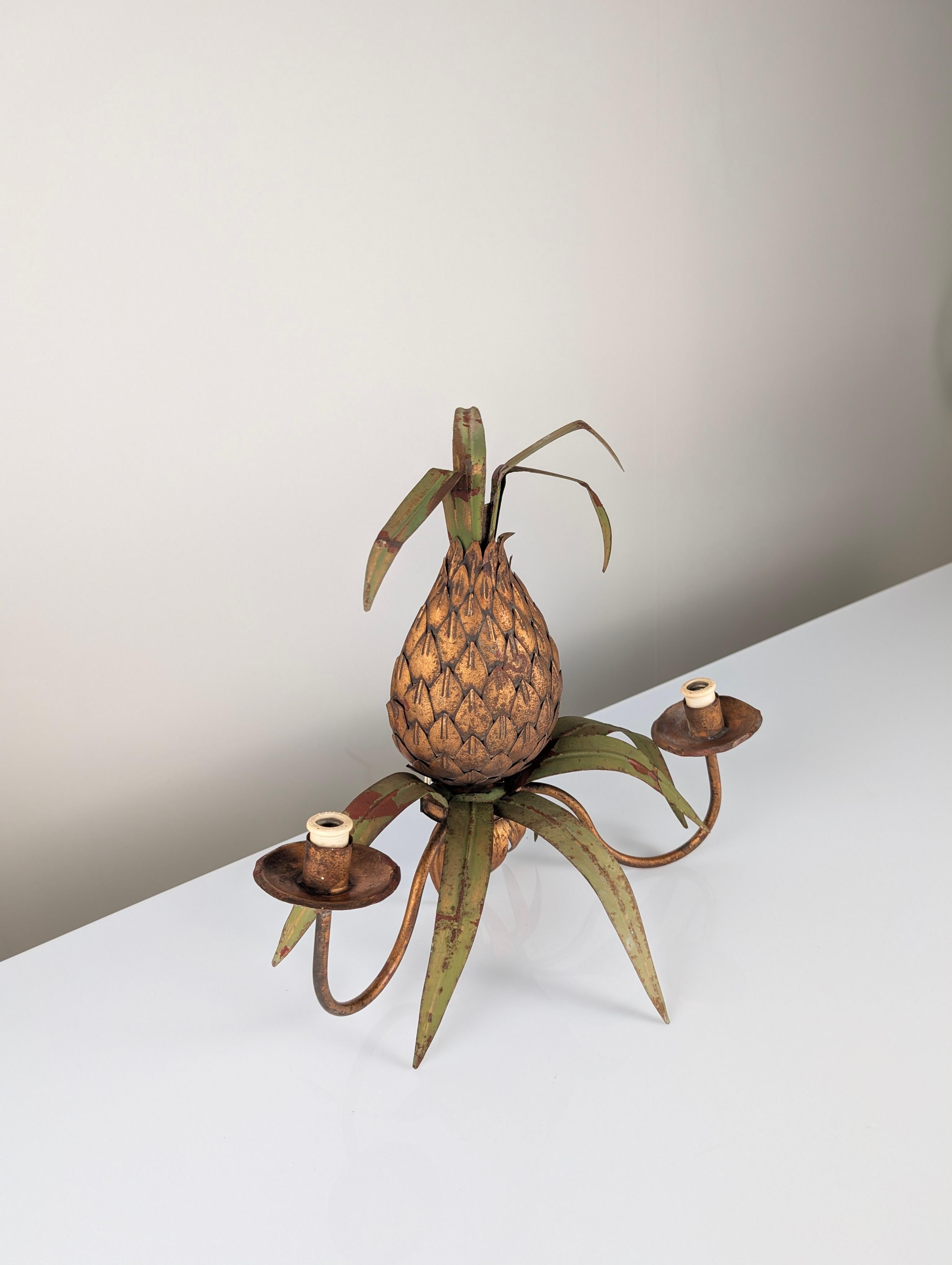 Metal Pineapple Wall Sconce, Maison Jansen Style, 1970s