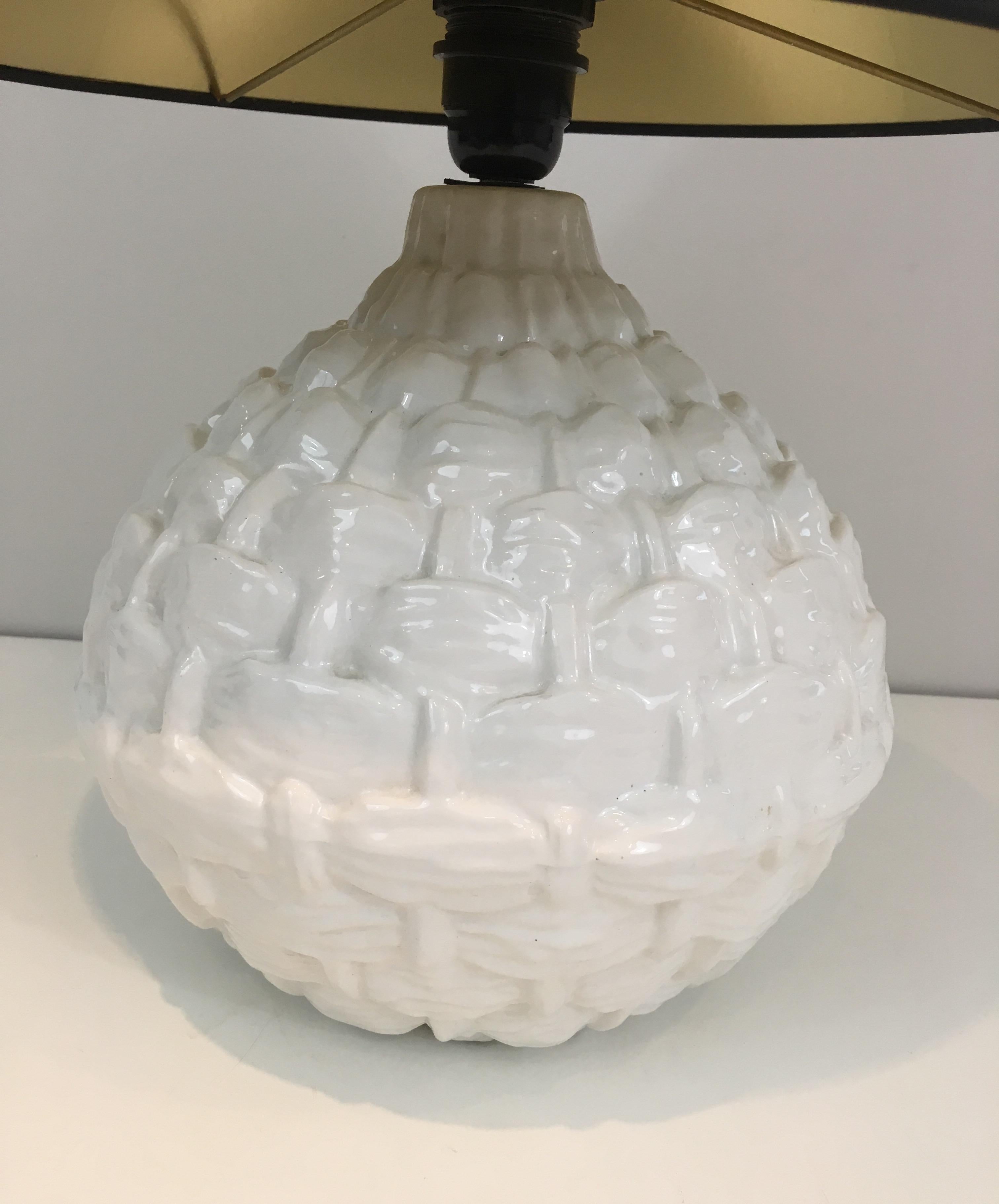 Pineapple White Ceramic Table Lamp, French, circa 1970 5