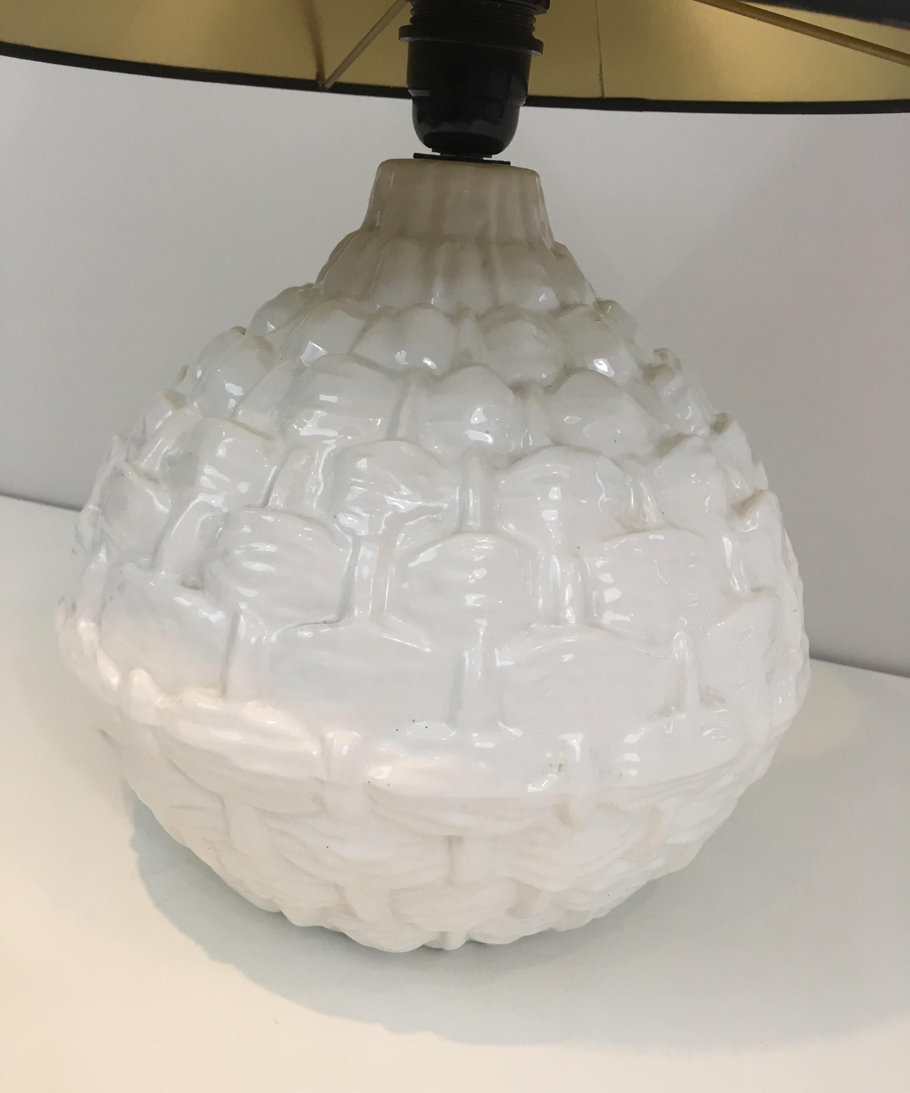 Pineapple White Ceramic Table Lamp, French, circa 1970 6