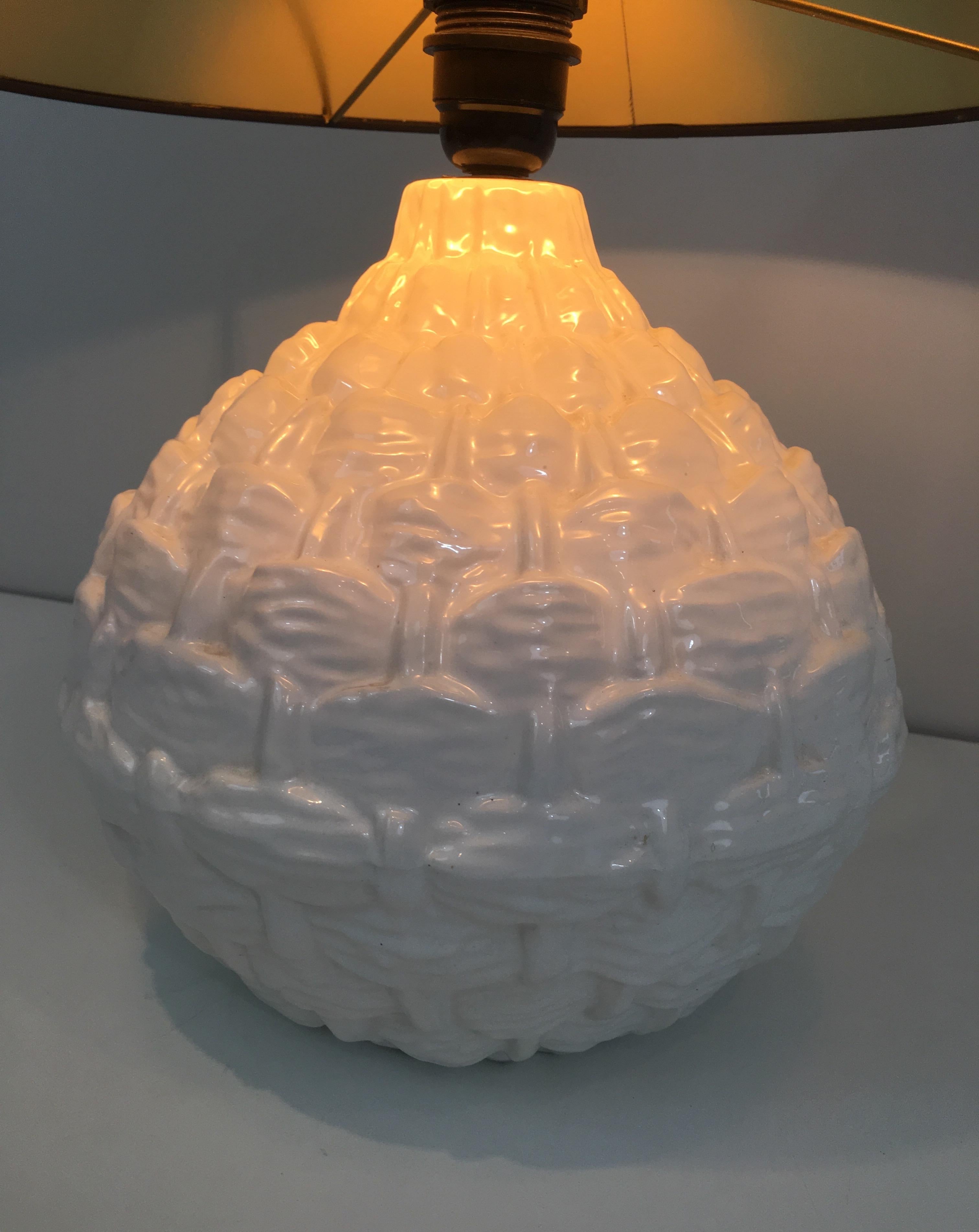 Pineapple White Ceramic Table Lamp, French, circa 1970 9