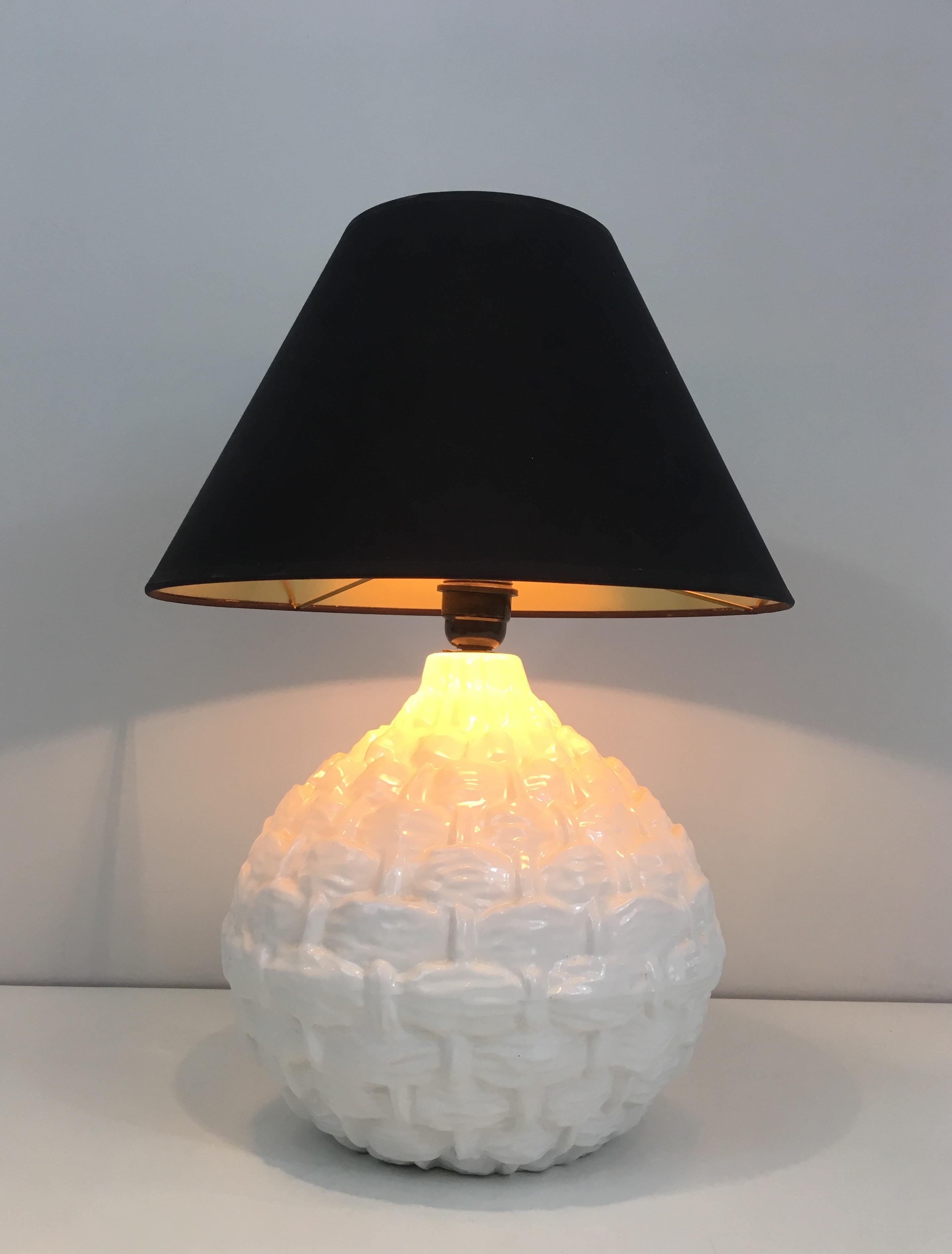 Mid-Century Modern Pineapple White Ceramic Table Lamp, French, circa 1970