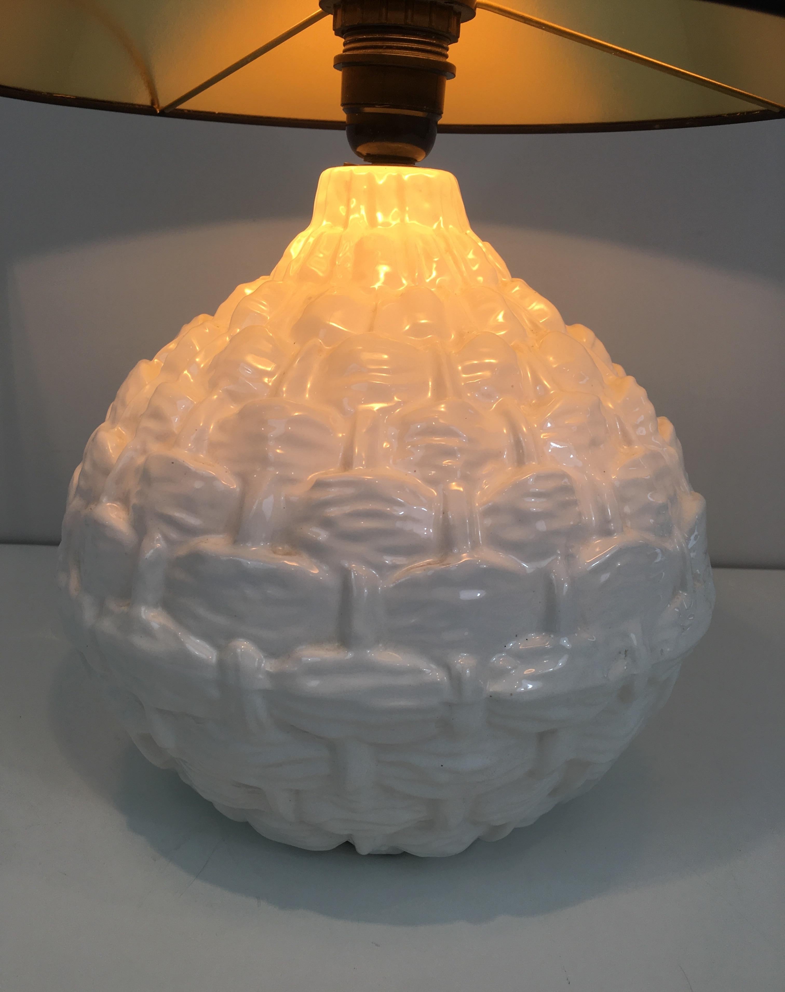 Pineapple White Ceramic Table Lamp, French, circa 1970 1