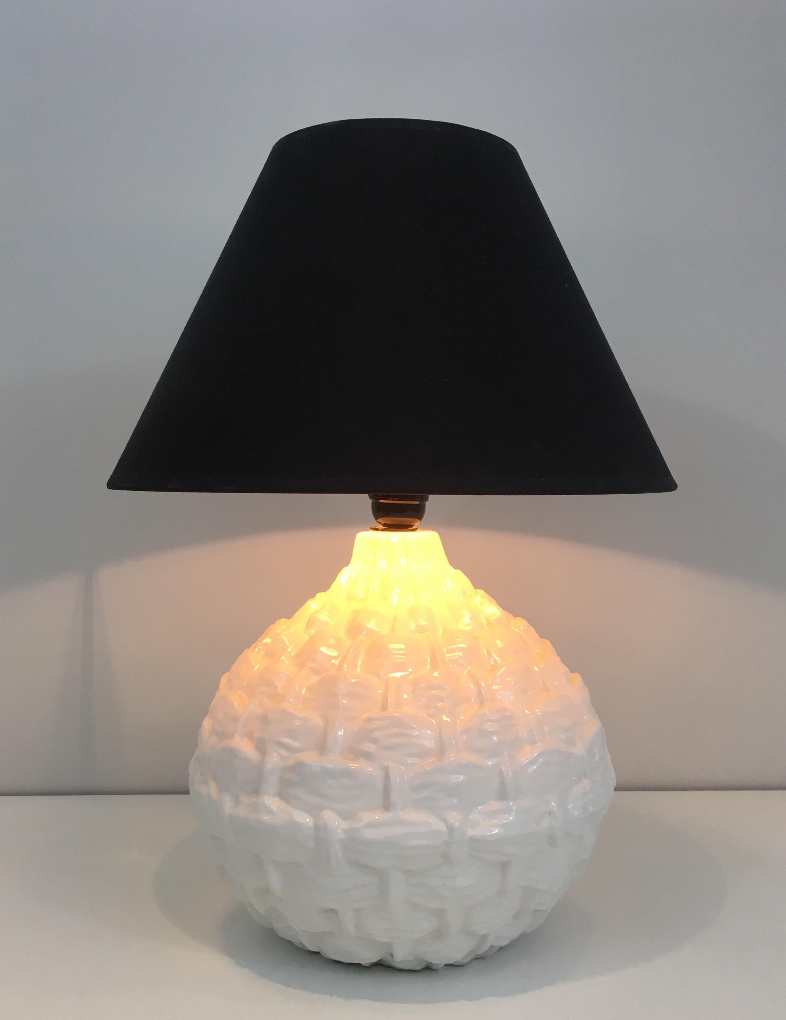 Pineapple White Ceramic Table Lamp, French, circa 1970 4