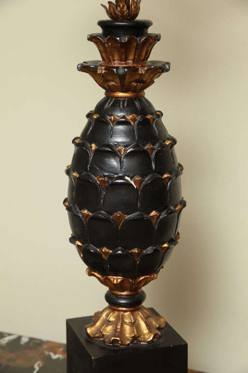 20th Century Pineapple Wood Lamp For Sale