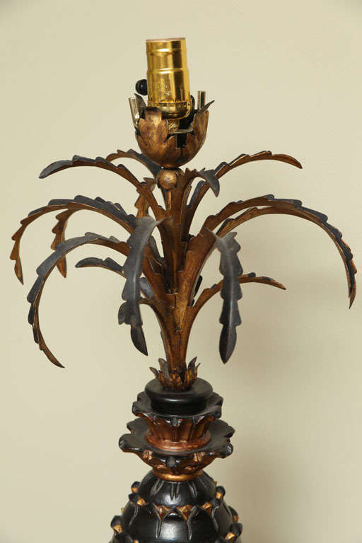 Gold Leaf Pineapple Wood Lamp For Sale
