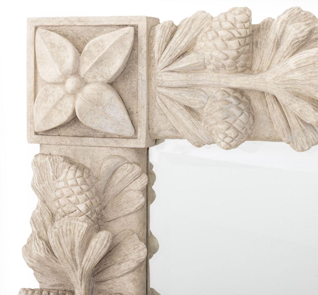Modern Pinecone & Fruit Motif Stone Composition Mirror For Sale