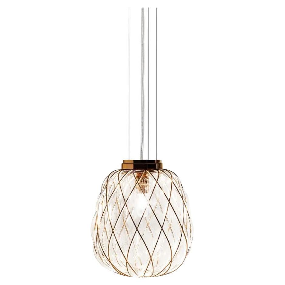 PINECONE - Medium Suspension Lamp - Gold Plated Metal by Fontana Arte For Sale