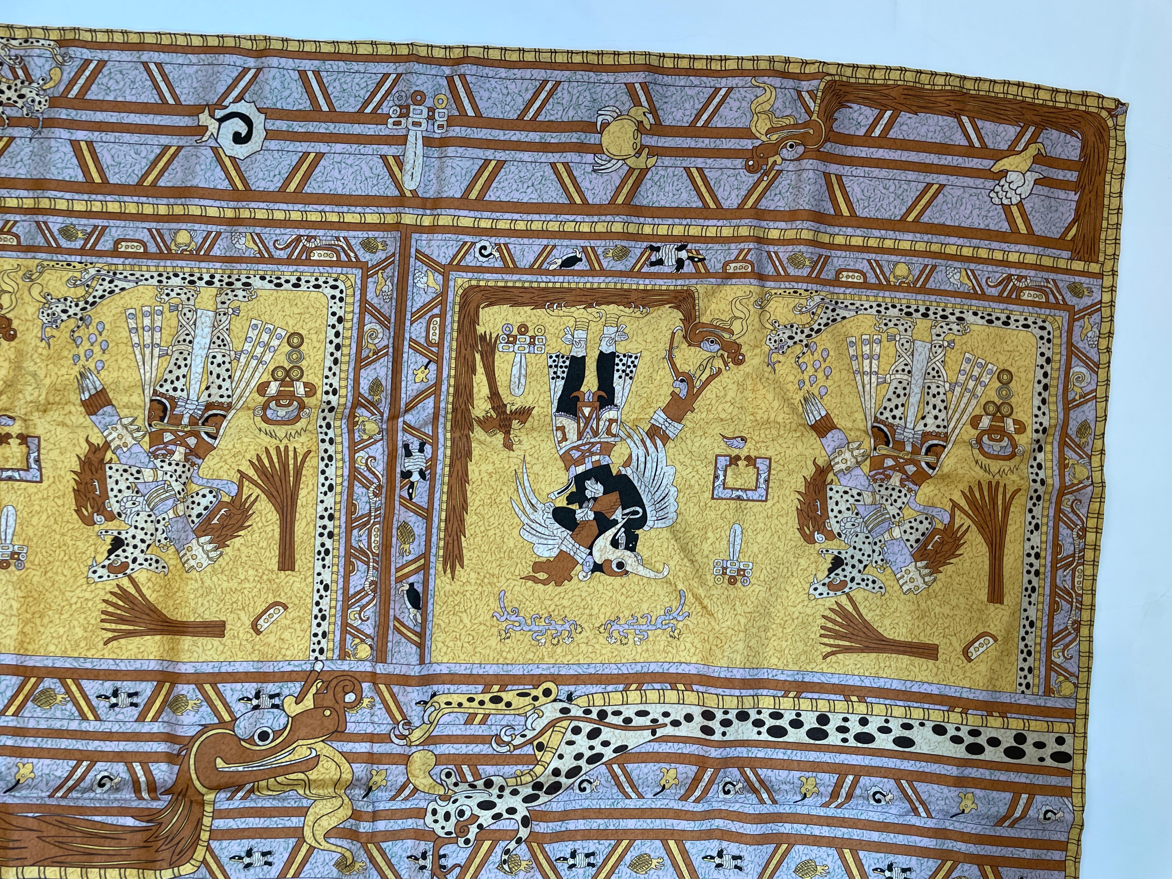 Pineda Covalin Silk Scarf with Oaxaca Mythology Design Mexico For Sale 5