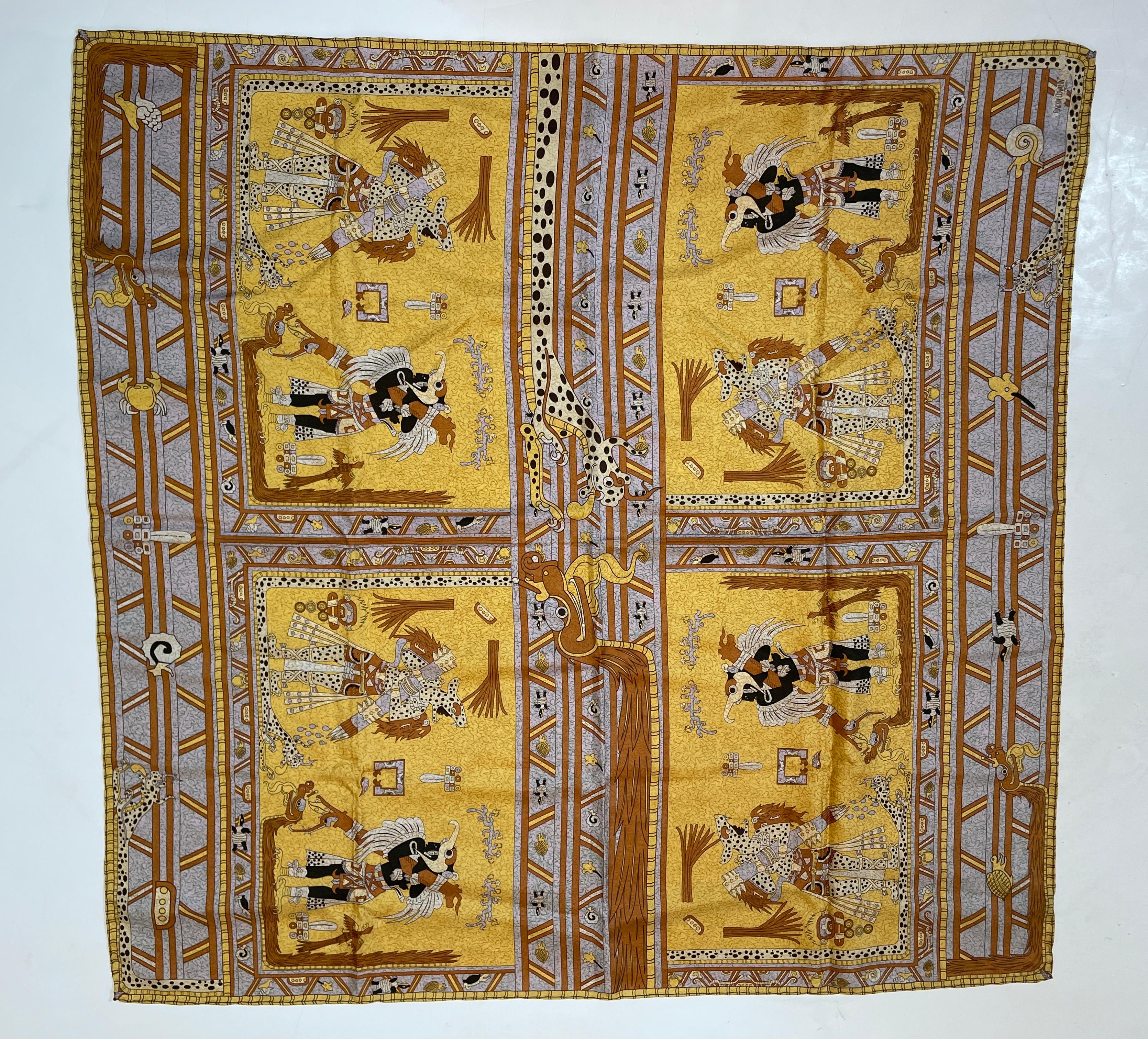 Pineda Covalin Silk Scarf with Oaxaca Mythology Design Mexico For Sale 7