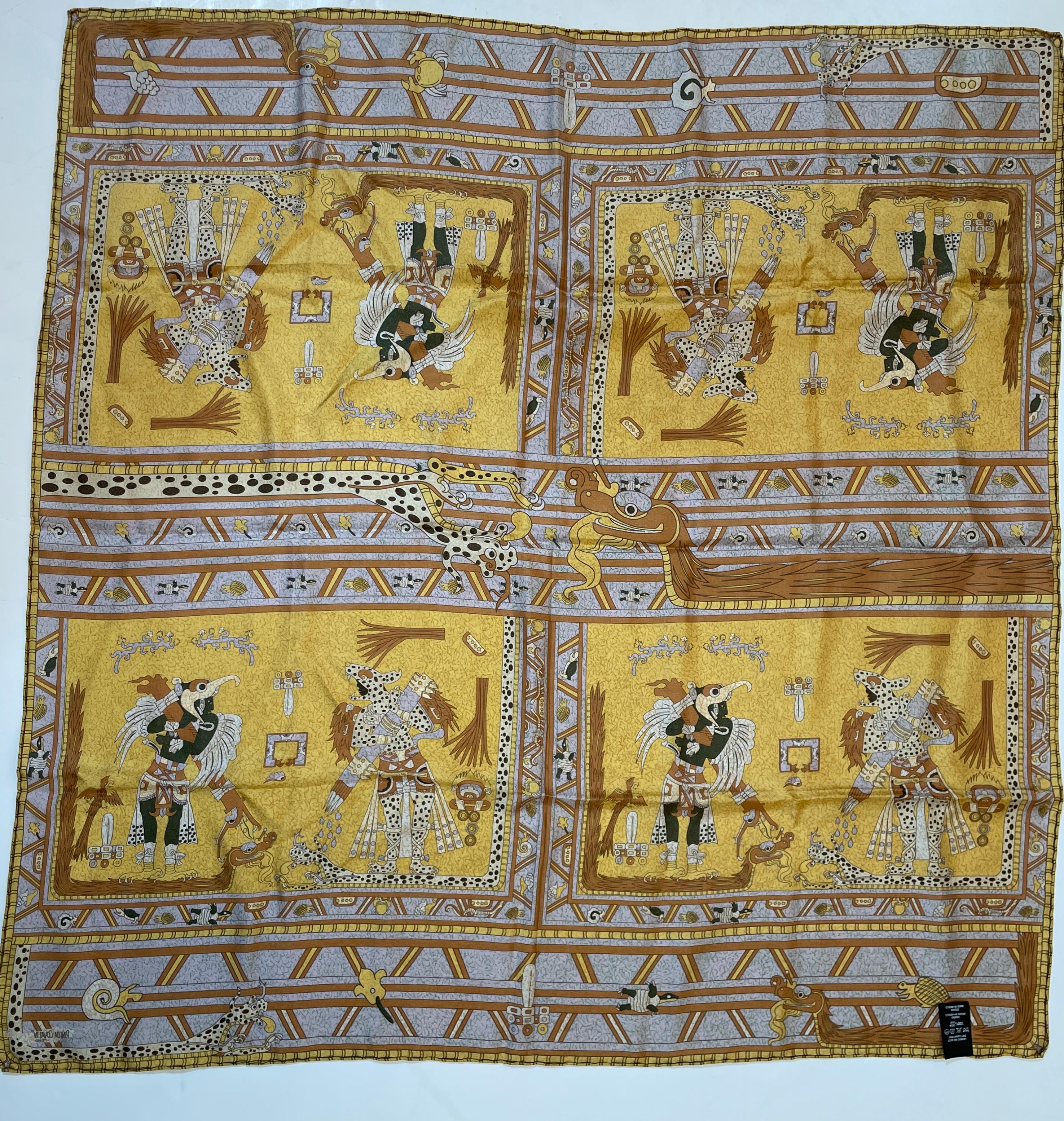 Pineda Covalin Silk Scarf with Oaxaca Mythology Design Mexico For Sale 12
