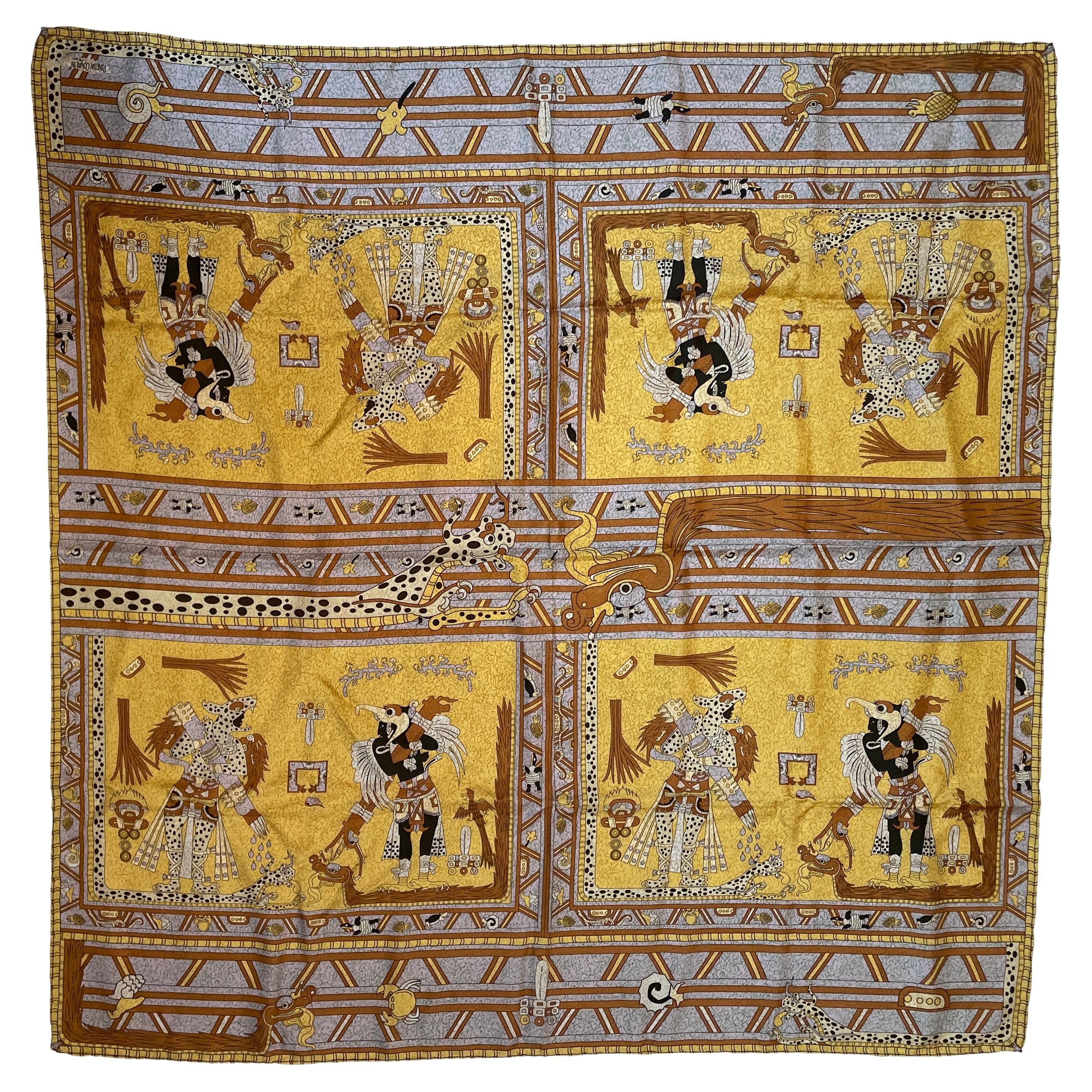 Pineda Covalin Silk Scarf with Oaxaca Mythology Design Mexico For Sale