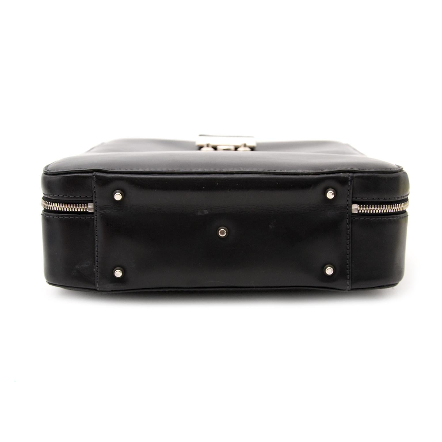 Women's Pineider Power Elegance Black Leather Laptop Briefcase For Sale