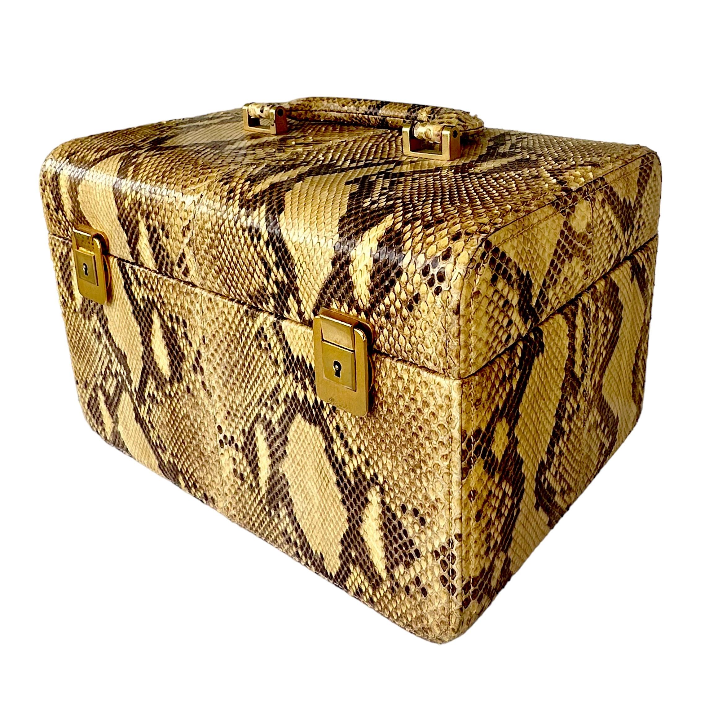 Modern Pineider Reptile Skin Covered Travel Beauty Case and Companion Jewelry Case For Sale