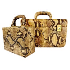 Pineider Reptile Skin Covered Travel Beauty Case and Companion Jewelry Case