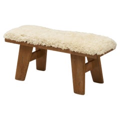 Pinewood Bench with Upholstered Seat by Krogenæs, Norway 1960s