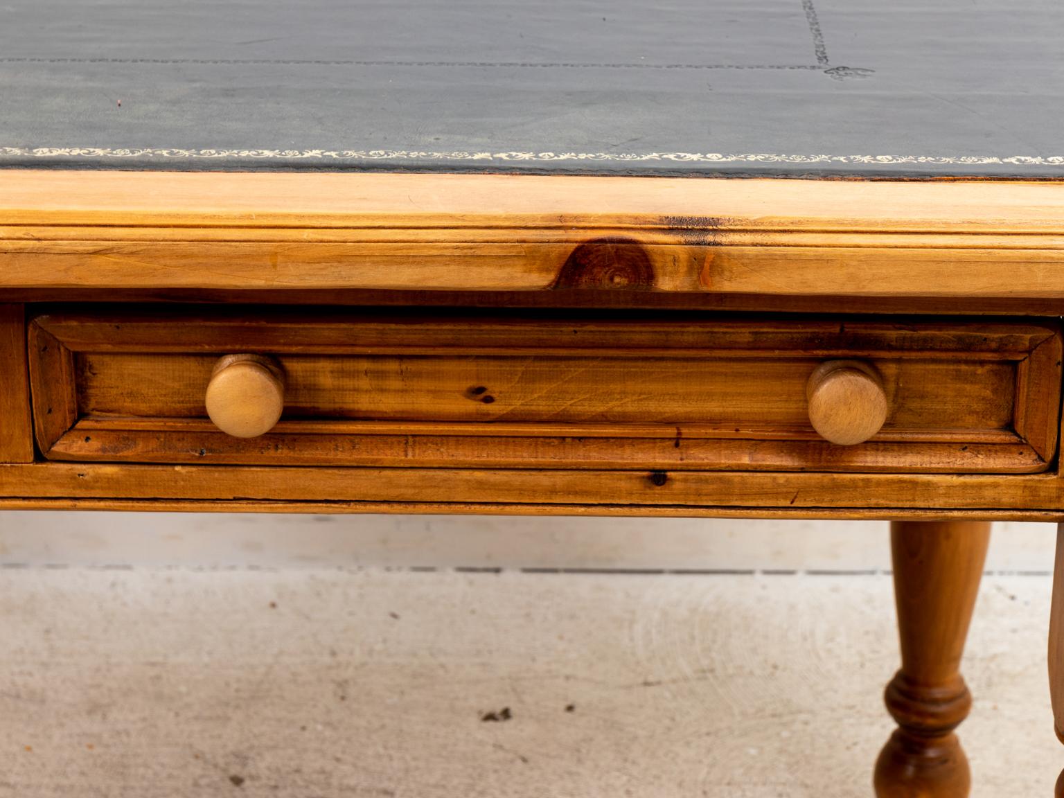 Pinewood Desk with Embossed Leather Top 1