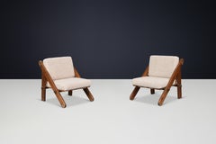 Pinewood Lounge Chairs in New Teddy Upholstery, France, 1970s