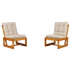 Pinewood Lounge Chairs In Original Jute Fabric Italy 1970s