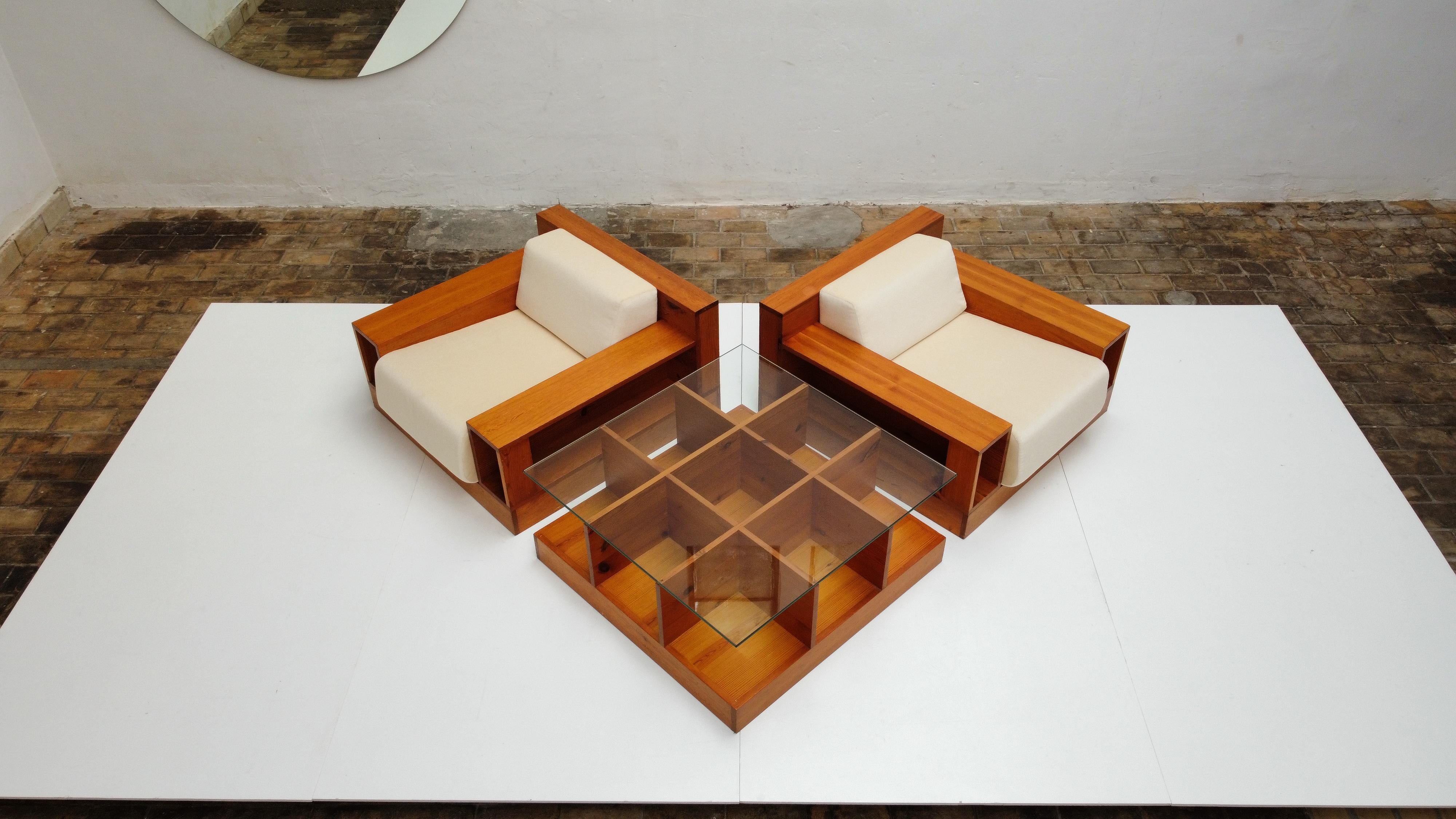 Pinewood and Mohair Lounge Chairs and Table by Gianfranco Fini, Poltronova, 1974 2