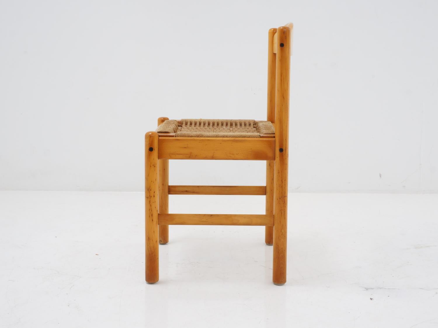 Mid-Century Modern Pinewood Rush Seat Chair, 1970s