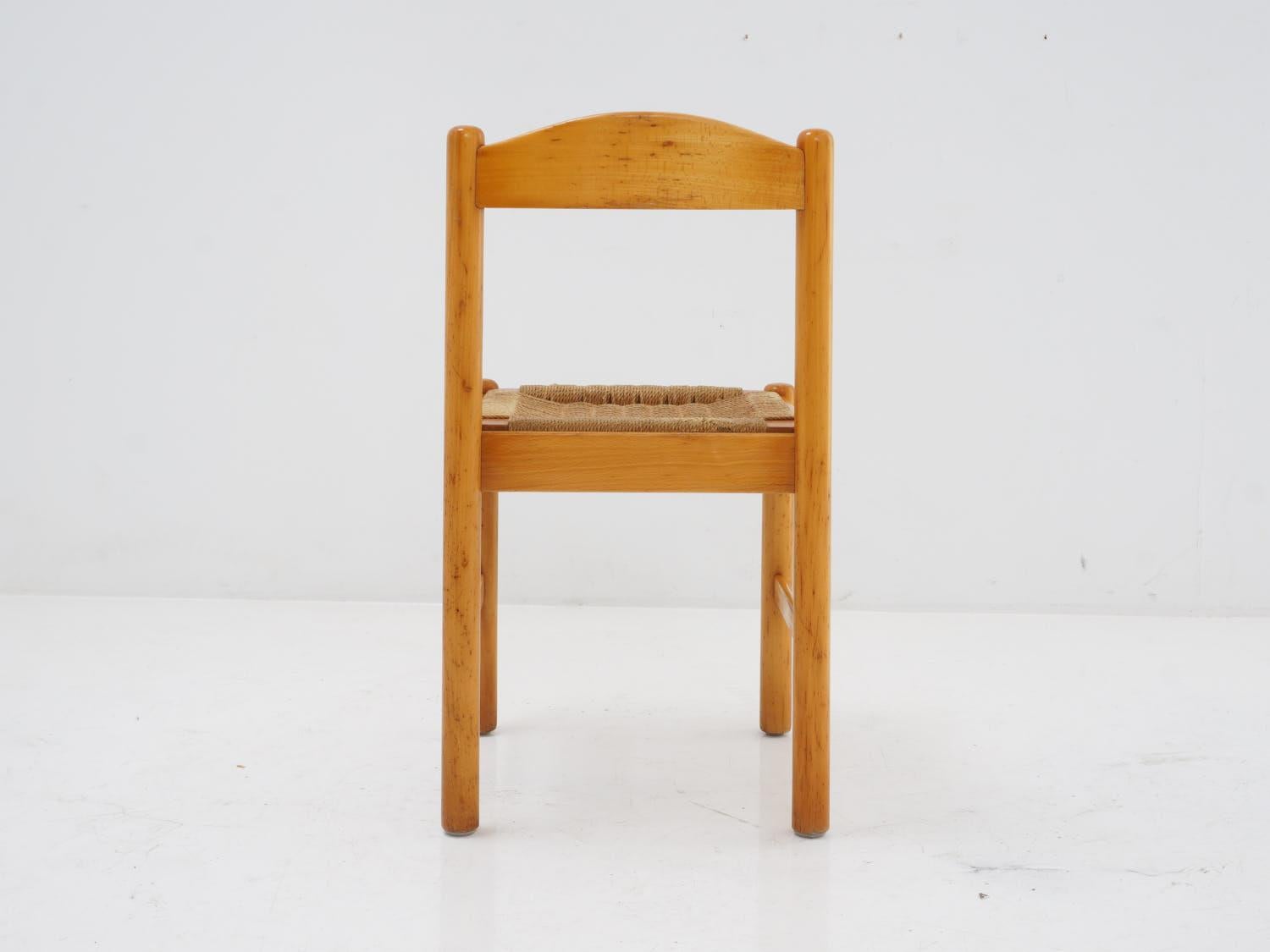 Unknown Pinewood Rush Seat Chair, 1970s