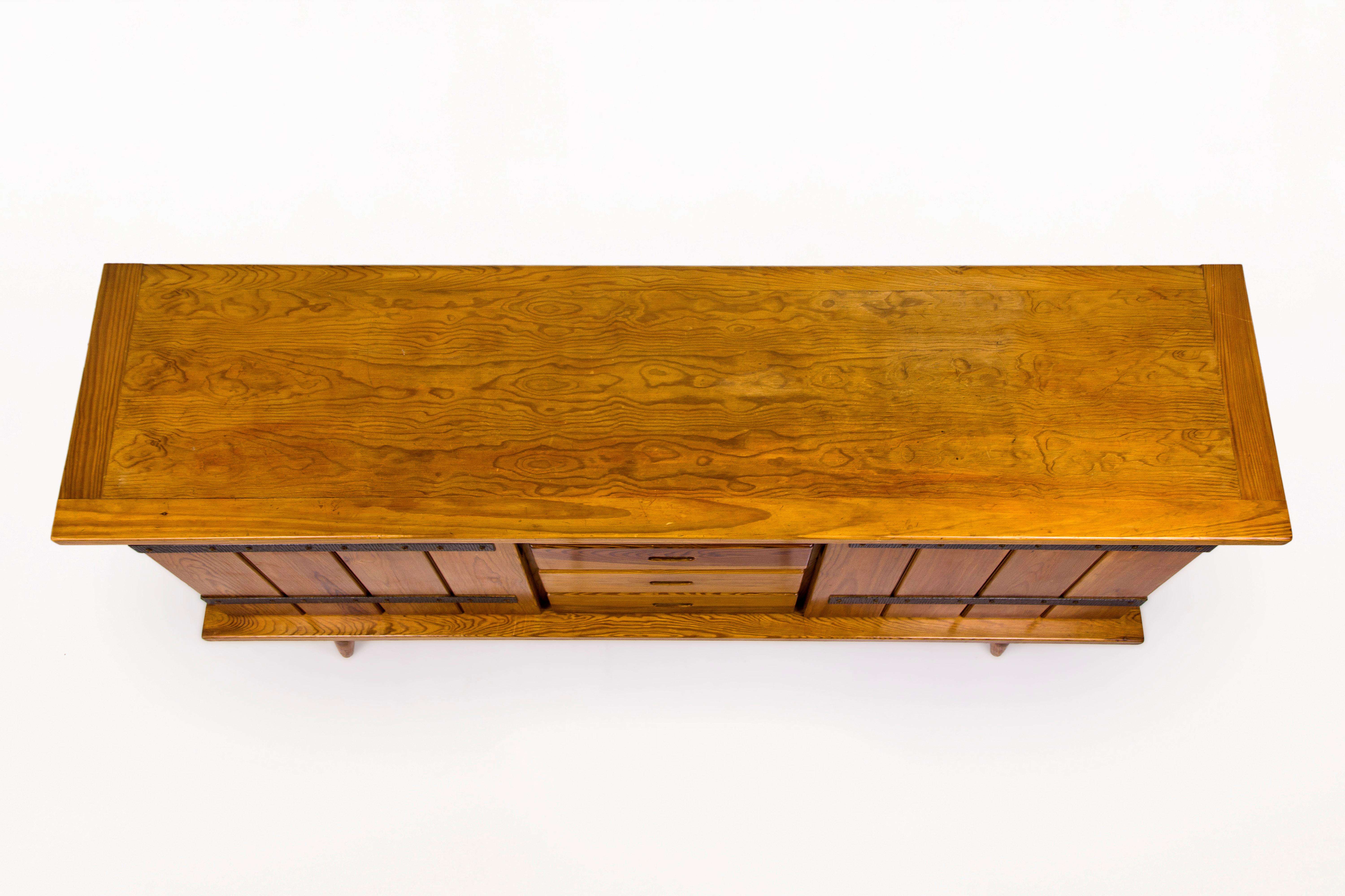 Forged Pinewood Sideboard, circa 1960, France For Sale