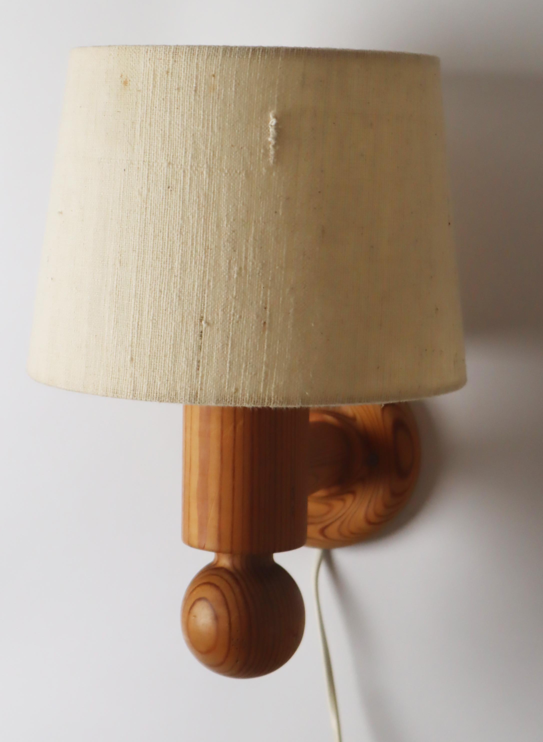 Textile Pinewood wall lamp with lampshade from Luxus Sweden For Sale