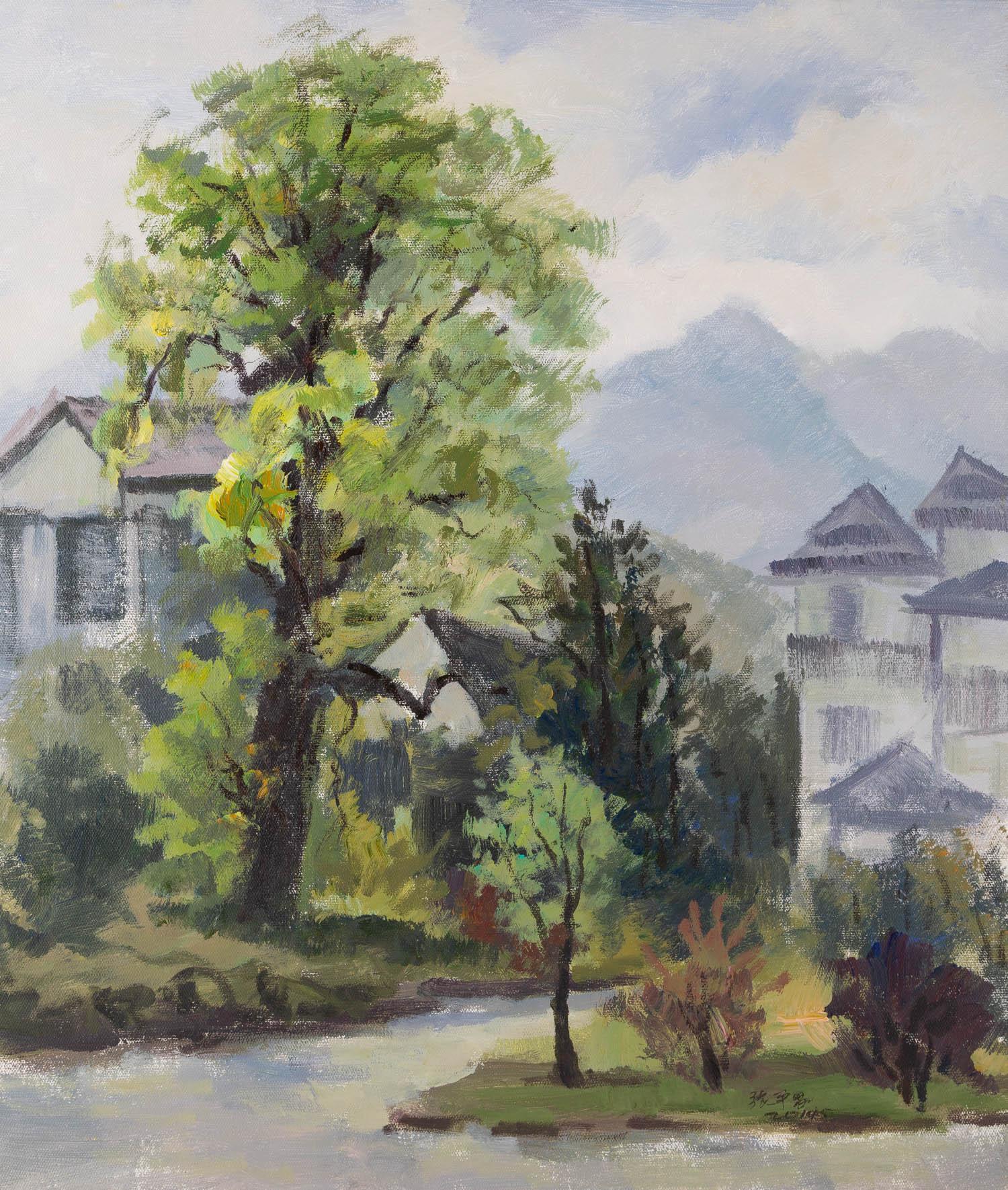 Pingchang Zhang Impressionistisches Original Ölgemälde auf Leinwand „Ein feierlicher Tag“ von Pingchang im Angebot 1